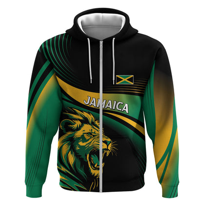 Afro-Jamaica Heritage Custom Zip Hoodie Roaring Lion