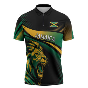 Afro-Jamaica Heritage Custom Zipper Polo Shirt Roaring Lion