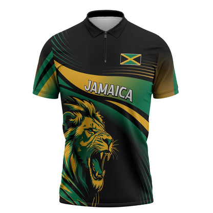 Afro-Jamaica Heritage Custom Zipper Polo Shirt Roaring Lion
