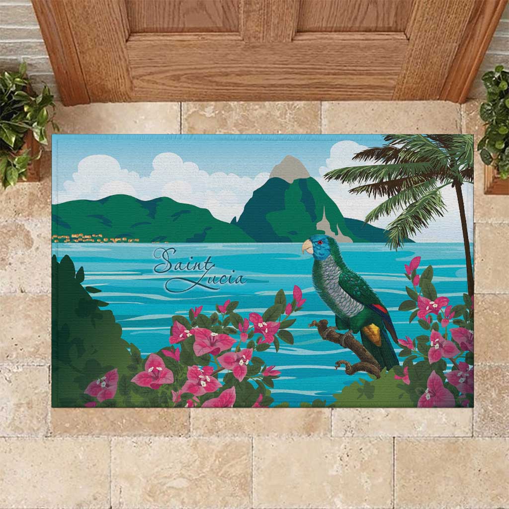 Afro-Saint Lucians Rubber Doormat Pitons Landscape