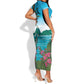 Afro-Saint Lucians Short Sleeve Bodycon Dress Pitons Landscape LT7