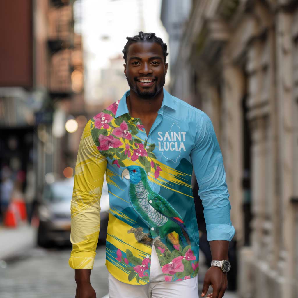 Saint Lucia Afro Long Sleeve Button Shirt Tropical Vibes
