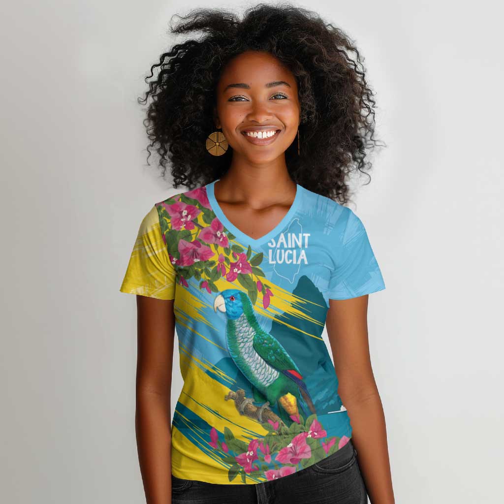 Saint Lucia Afro Women V-Neck T-Shirt Tropical Vibes