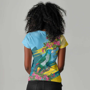 Saint Lucia Afro Women V-Neck T-Shirt Tropical Vibes