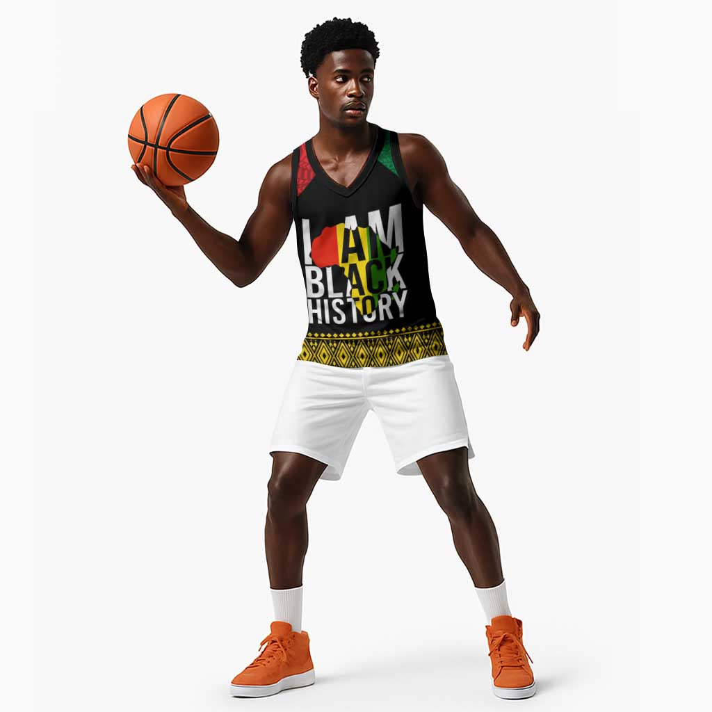 Juneteenth Basketball Jersey Mix African Pattern - I Am Black History LT7