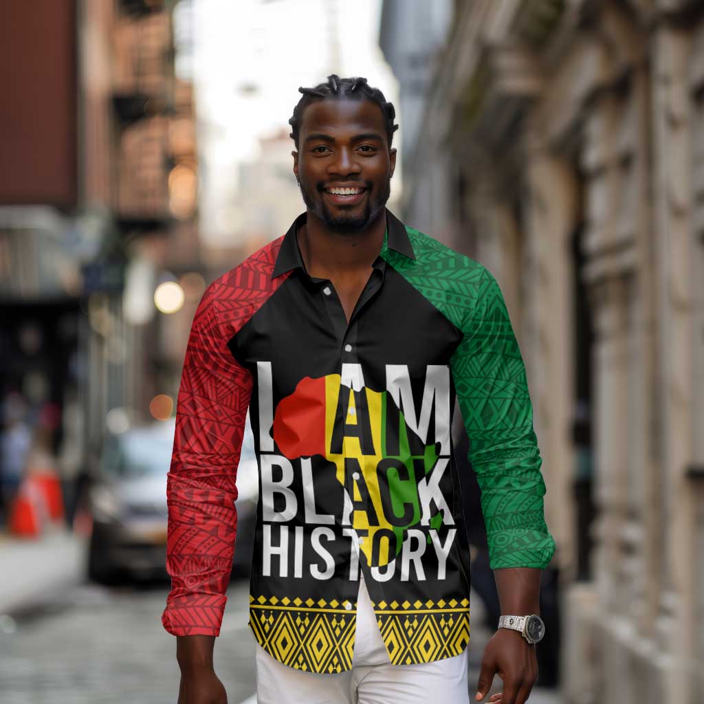 Juneteenth Long Sleeve Button Shirt Mix African Pattern - I Am Black History
