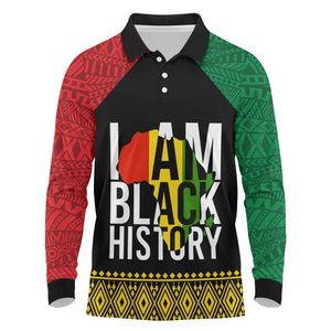 Juneteenth Long Sleeve Polo Shirt Mix African Pattern - I Am Black History