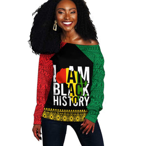 Juneteenth Off Shoulder Sweater Mix African Pattern - I Am Black History