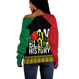 Juneteenth Off Shoulder Sweater Mix African Pattern - I Am Black History