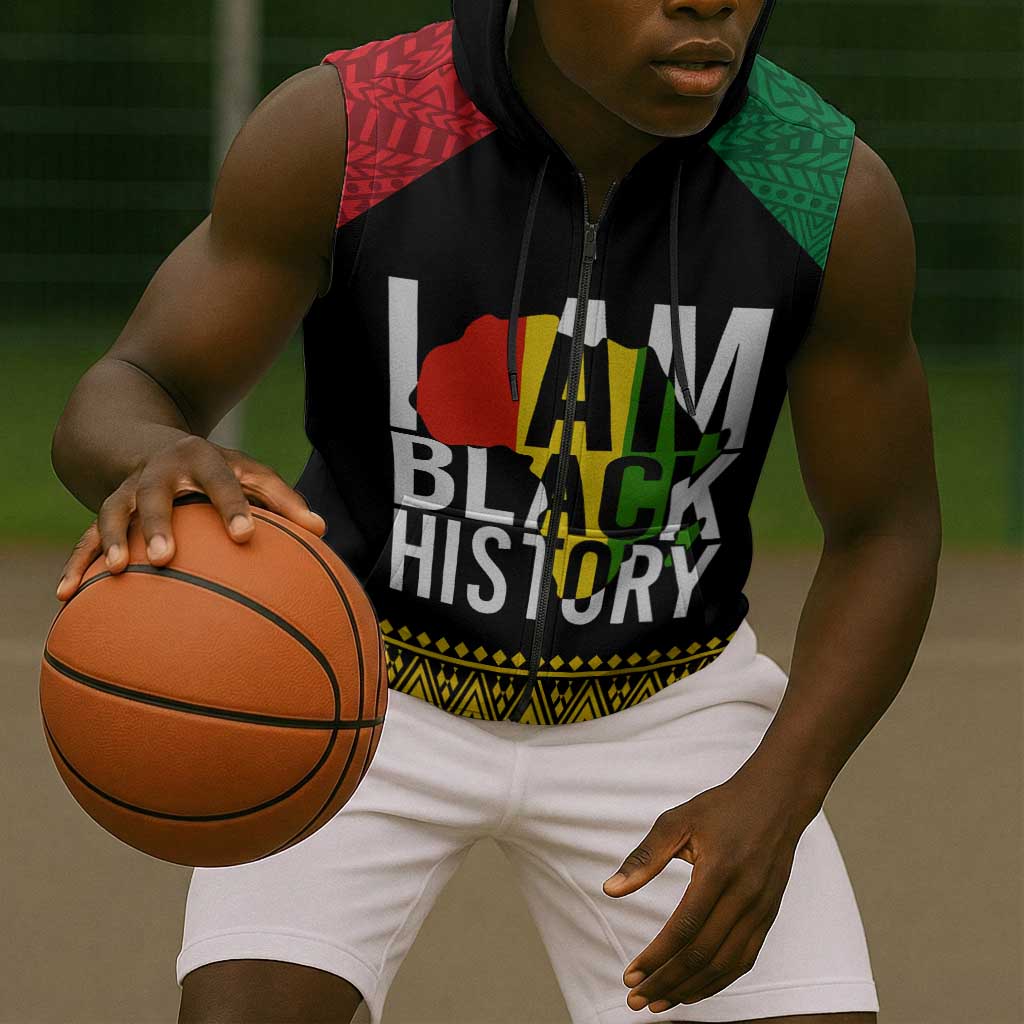 Juneteenth Sleeveless Zip Hoodie Mix African Pattern - I Am Black History - African Pride