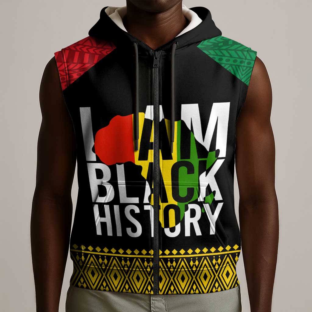 Juneteenth Sleeveless Zip Hoodie Mix African Pattern - I Am Black History - African Pride