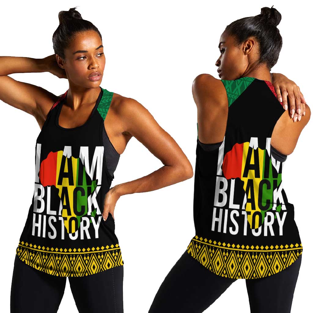 Juneteenth Women Racerback Tank Mix African Pattern - I Am Black History