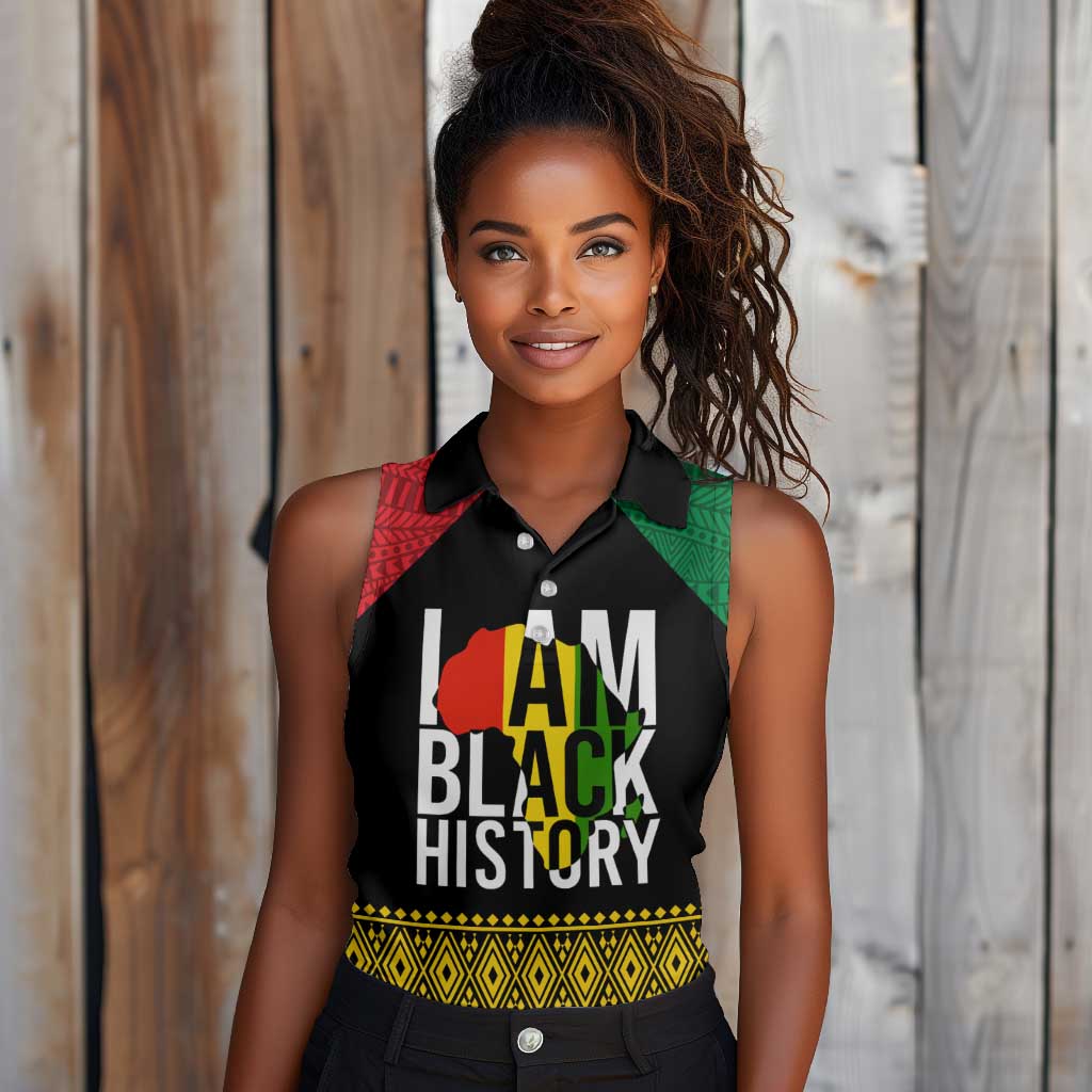 Juneteenth Women Sleeveless Polo Shirt Mix African Pattern - I Am Black History