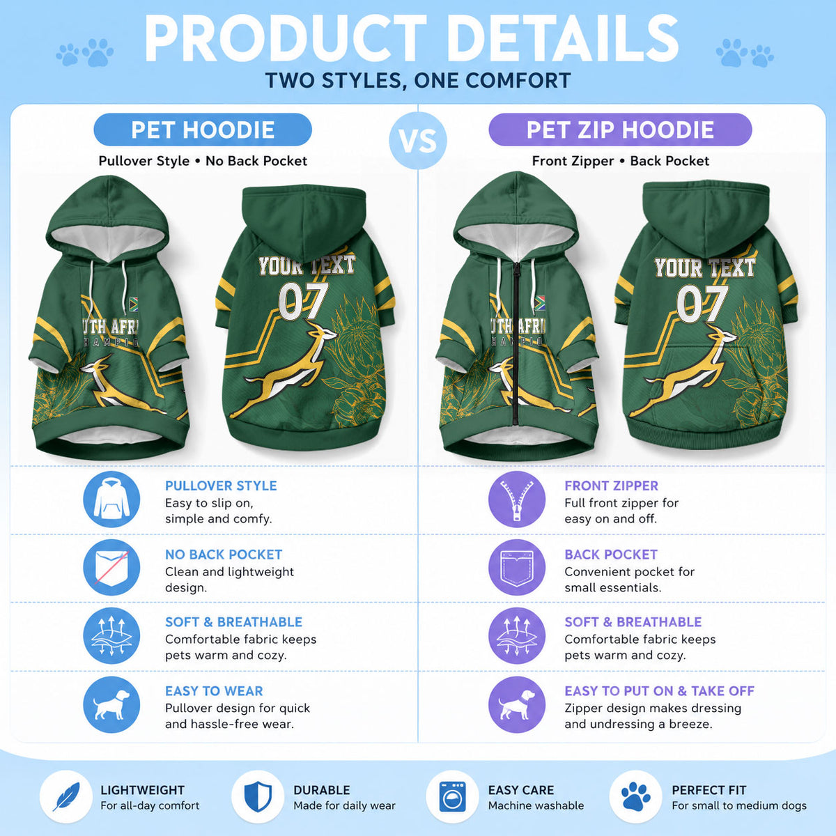 South Africa Rugby 2023 Custom Pet Hoodie Champions GO Bokke