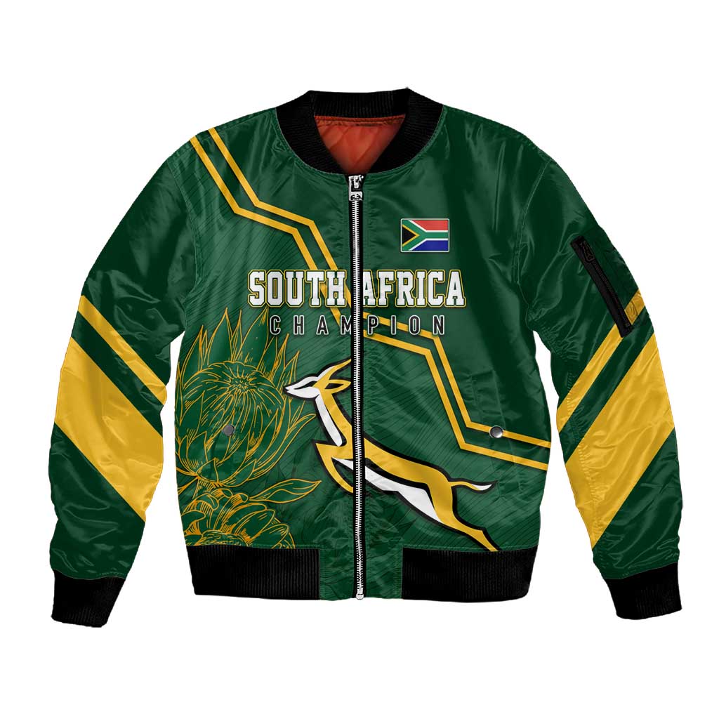 South Africa Rugby Sleeve Zip Bomber Jacket Champions GO Bokke