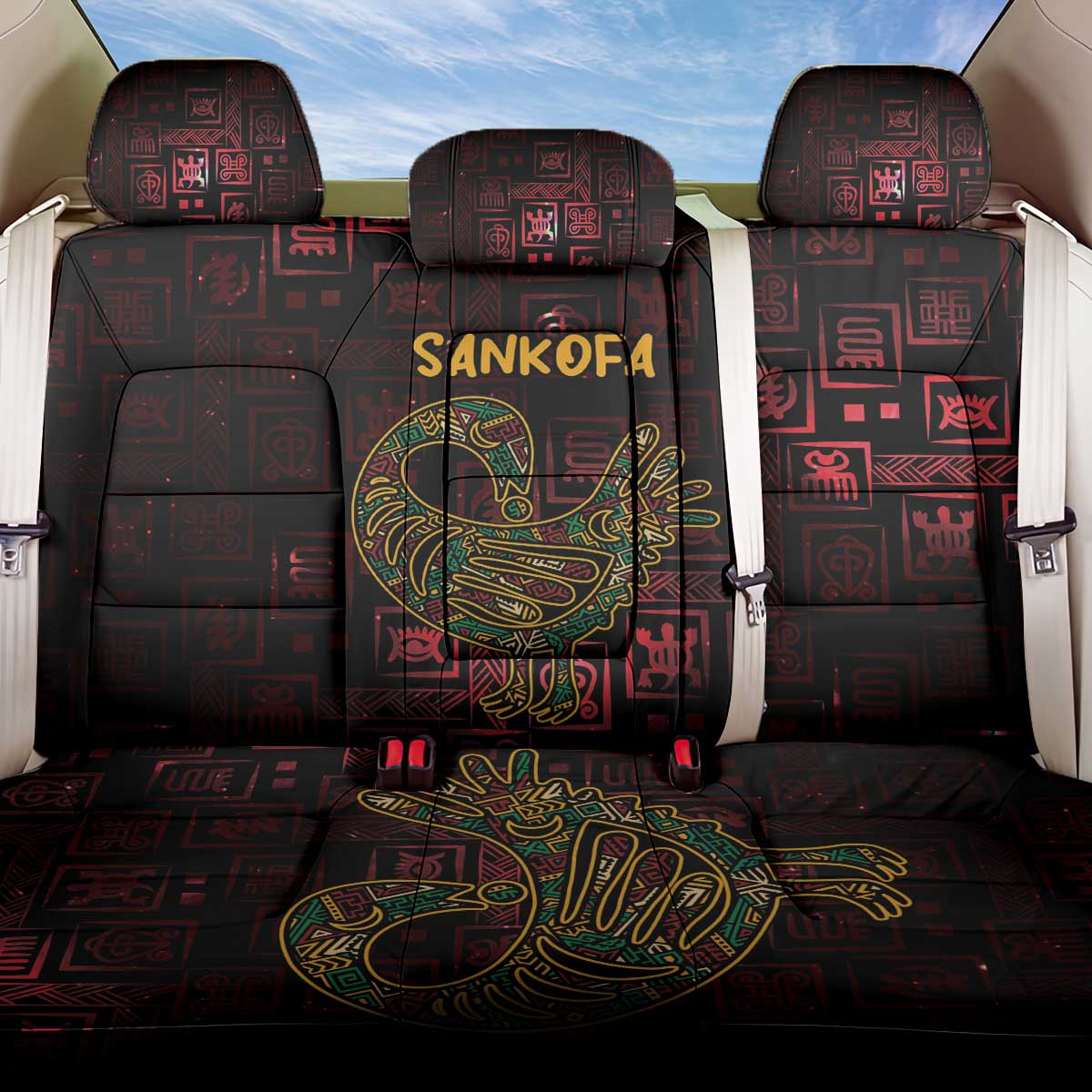 Afro-American Culture Back Car Seat Cover Adinkra Sankofa Bird - Cosmic Red