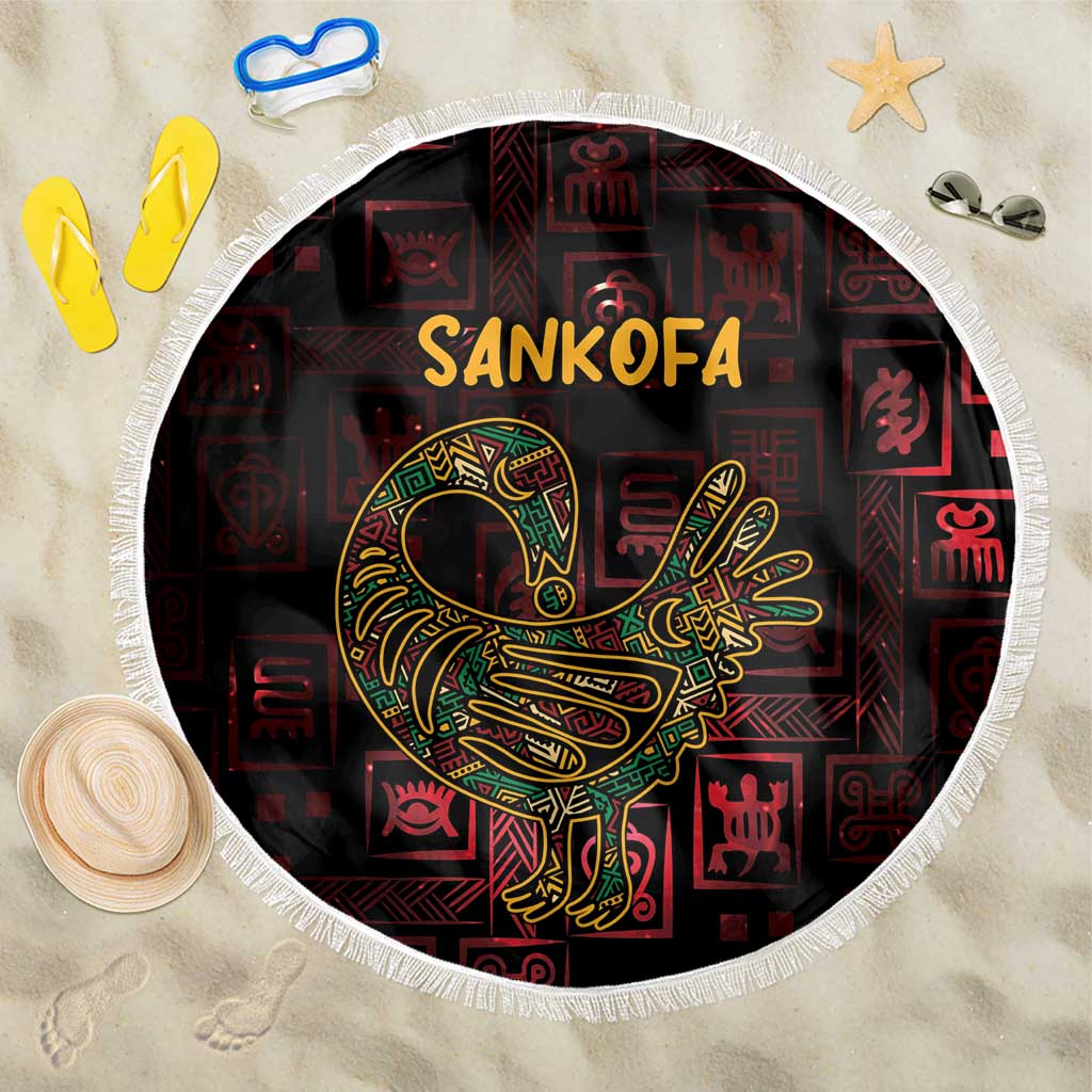 Afro-American Culture Beach Blanket Adinkra Sankofa Bird - Cosmic Red