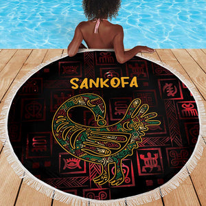 Afro-American Culture Beach Blanket Adinkra Sankofa Bird - Cosmic Red