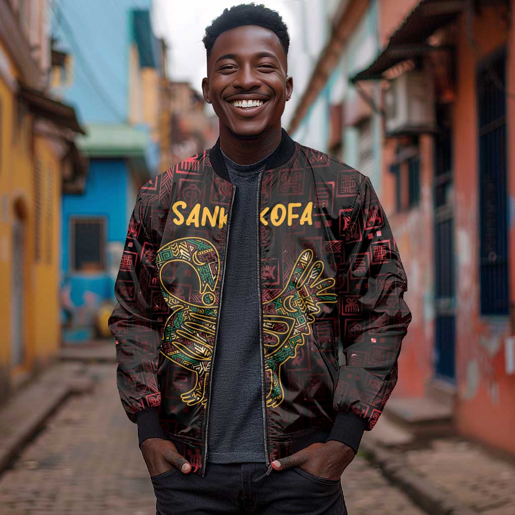 Afro-American Culture Bomber Jacket Adinkra Sankofa Bird - Cosmic Red