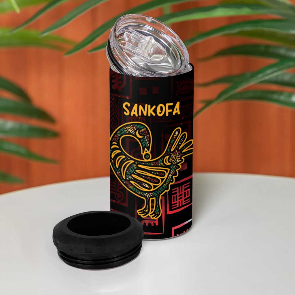 Afro-American Culture 4 in 1 Can Cooler Tumbler Adinkra Sankofa Bird - Cosmic Red