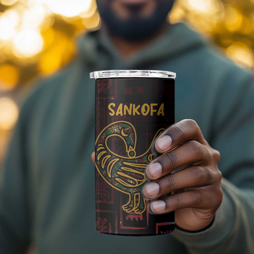 Afro-American Culture 4 in 1 Can Cooler Tumbler Adinkra Sankofa Bird - Cosmic Red