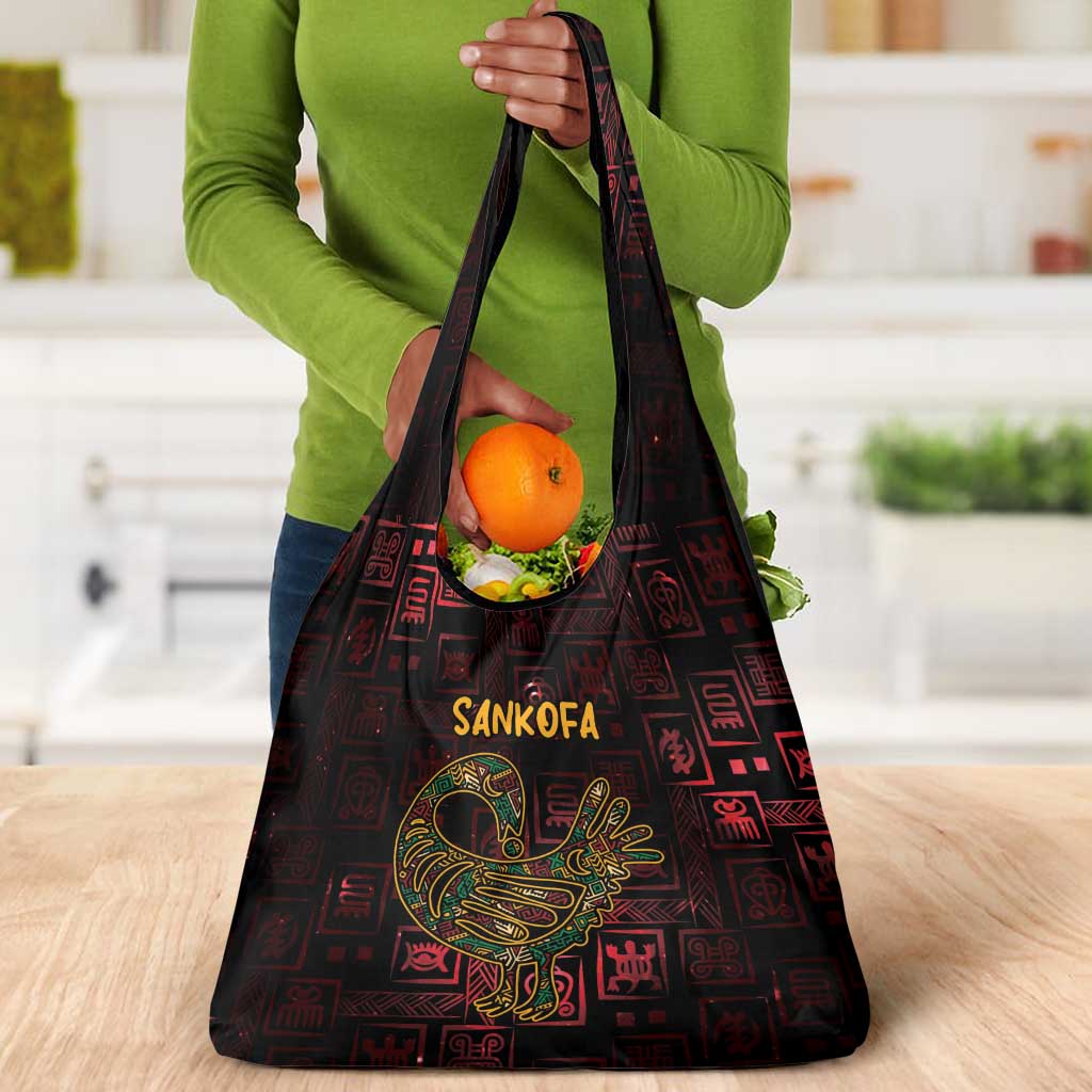 Afro-American Culture Grocery Bag Adinkra Sankofa Bird - Cosmic Red