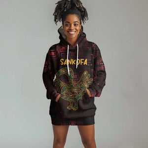 Afro-American Culture Hoodie Dress Adinkra Sankofa Bird - Cosmic Red