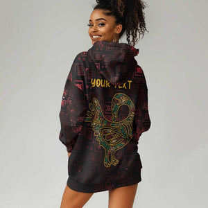 Afro-American Culture Hoodie Dress Adinkra Sankofa Bird - Cosmic Red