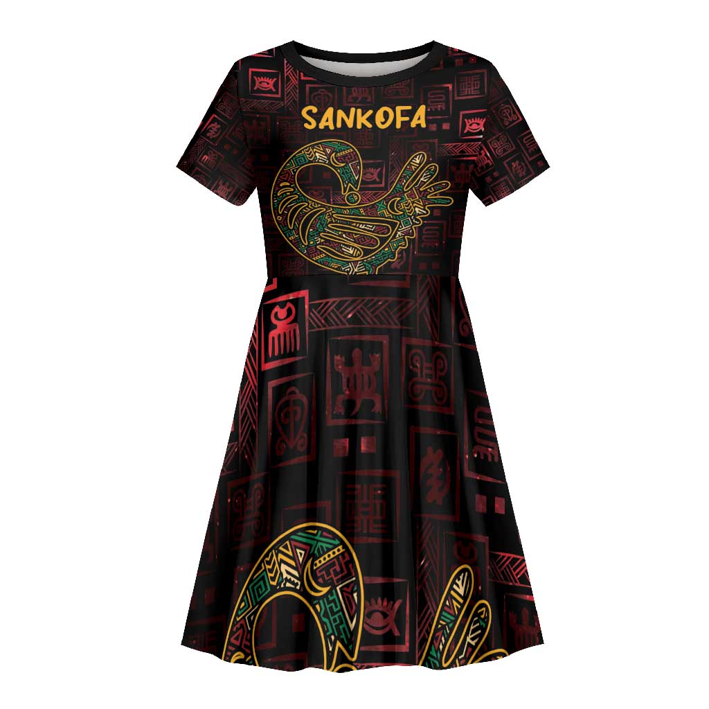 Afro-American Culture Kid Short Sleeve Dress Adinkra Sankofa Bird - Cosmic Red