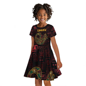 Afro-American Culture Kid Short Sleeve Dress Adinkra Sankofa Bird - Cosmic Red