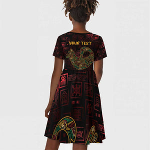 Afro-American Culture Kid Short Sleeve Dress Adinkra Sankofa Bird - Cosmic Red