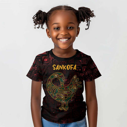 Afro-American Culture Kid T shirt Adinkra Sankofa Bird - Cosmic Red