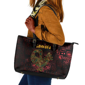 Afro-American Culture Leather Tote Bag Adinkra Sankofa Bird - Cosmic Red