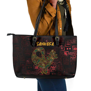 Afro-American Culture Leather Tote Bag Adinkra Sankofa Bird - Cosmic Red