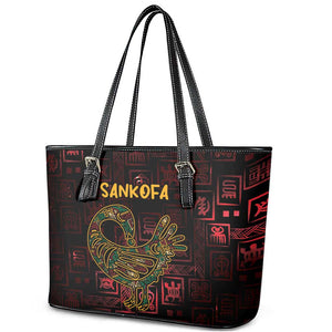 Afro-American Culture Leather Tote Bag Adinkra Sankofa Bird - Cosmic Red