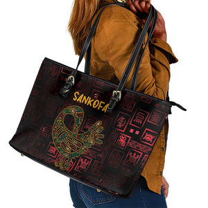 Afro-American Culture Leather Tote Bag Adinkra Sankofa Bird - Cosmic Red