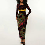 Afro-American Culture Long Sleeve Bodycon Dress Adinkra Sankofa Bird - Cosmic Red LT7