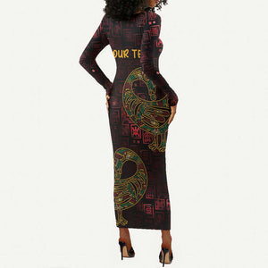 Afro-American Culture Long Sleeve Bodycon Dress Adinkra Sankofa Bird - Cosmic Red