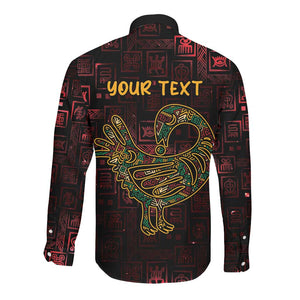 Afro-American Culture Long Sleeve Button Shirt Adinkra Sankofa Bird - Cosmic Red