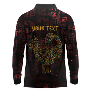 Afro-American Culture Long Sleeve Polo Shirt Adinkra Sankofa Bird - Cosmic Red