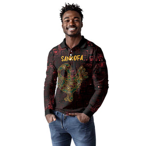 Afro-American Culture Long Sleeve Polo Shirt Adinkra Sankofa Bird - Cosmic Red