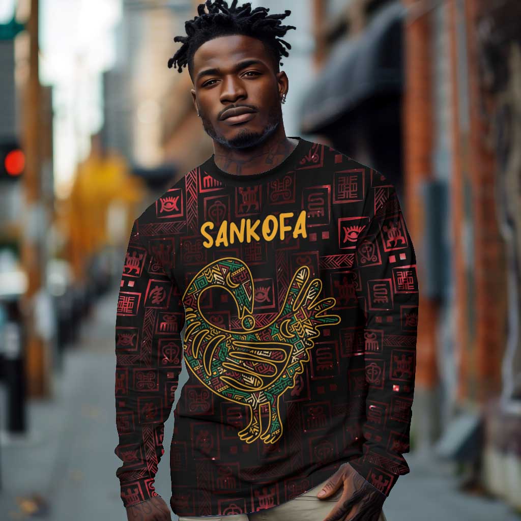 Afro-American Culture Long Sleeve Shirt Adinkra Sankofa Bird - Cosmic Red