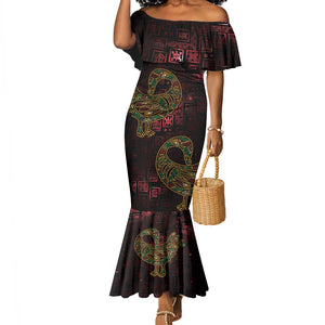 Afro-American Culture Mermaid Dress Adinkra Sankofa Bird - Cosmic Red