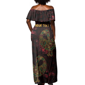 Afro-American Culture Off Shoulder Maxi Dress Adinkra Sankofa Bird - Cosmic Red