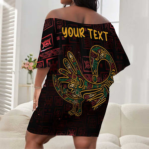 Afro-American Culture Off Shoulder Short Dress Adinkra Sankofa Bird - Cosmic Red