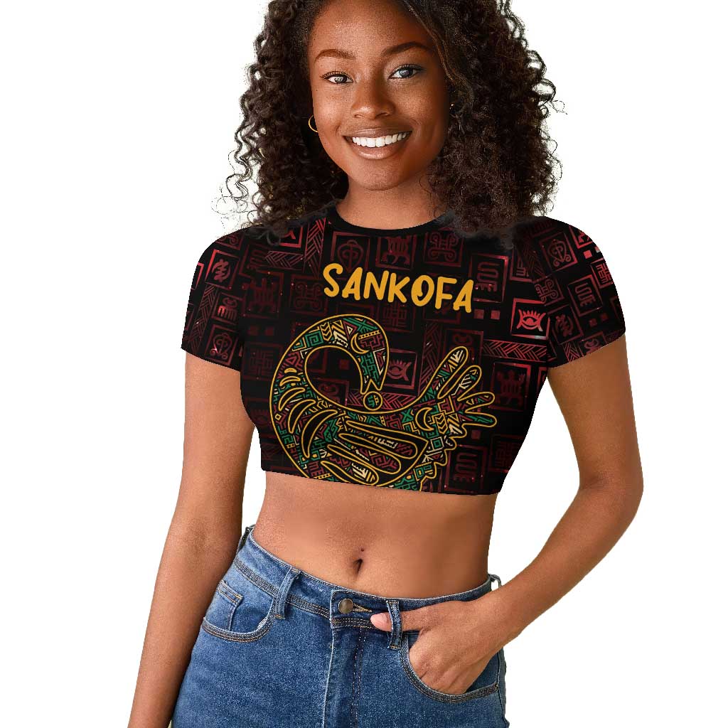 Afro-American Culture Raglan Cropped T shirt Adinkra Sankofa Bird - Cosmic Red