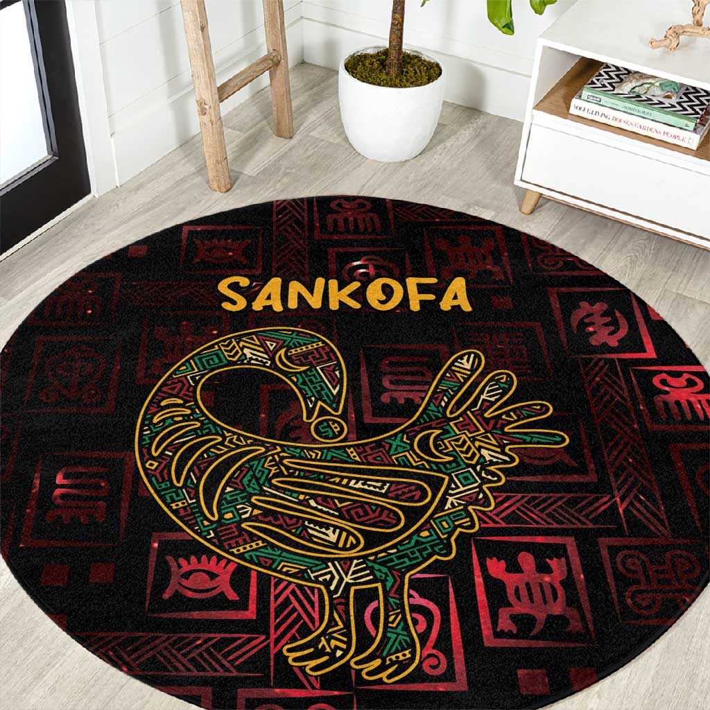 Afro-American Culture Round Carpet Adinkra Sankofa Bird - Cosmic Red