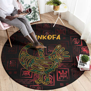 Afro-American Culture Round Carpet Adinkra Sankofa Bird - Cosmic Red