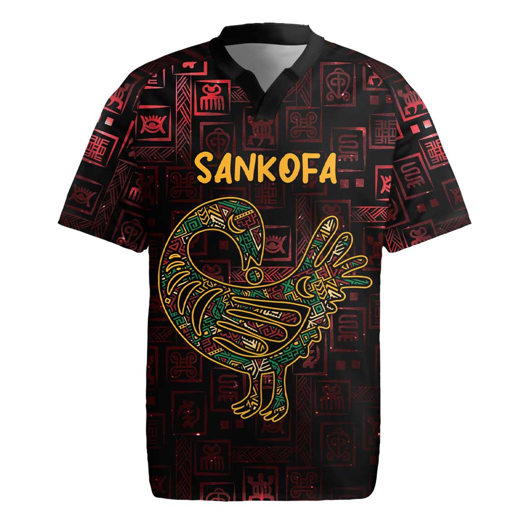 Afro-American Culture Rugby Jersey Adinkra Sankofa Bird - Cosmic Red