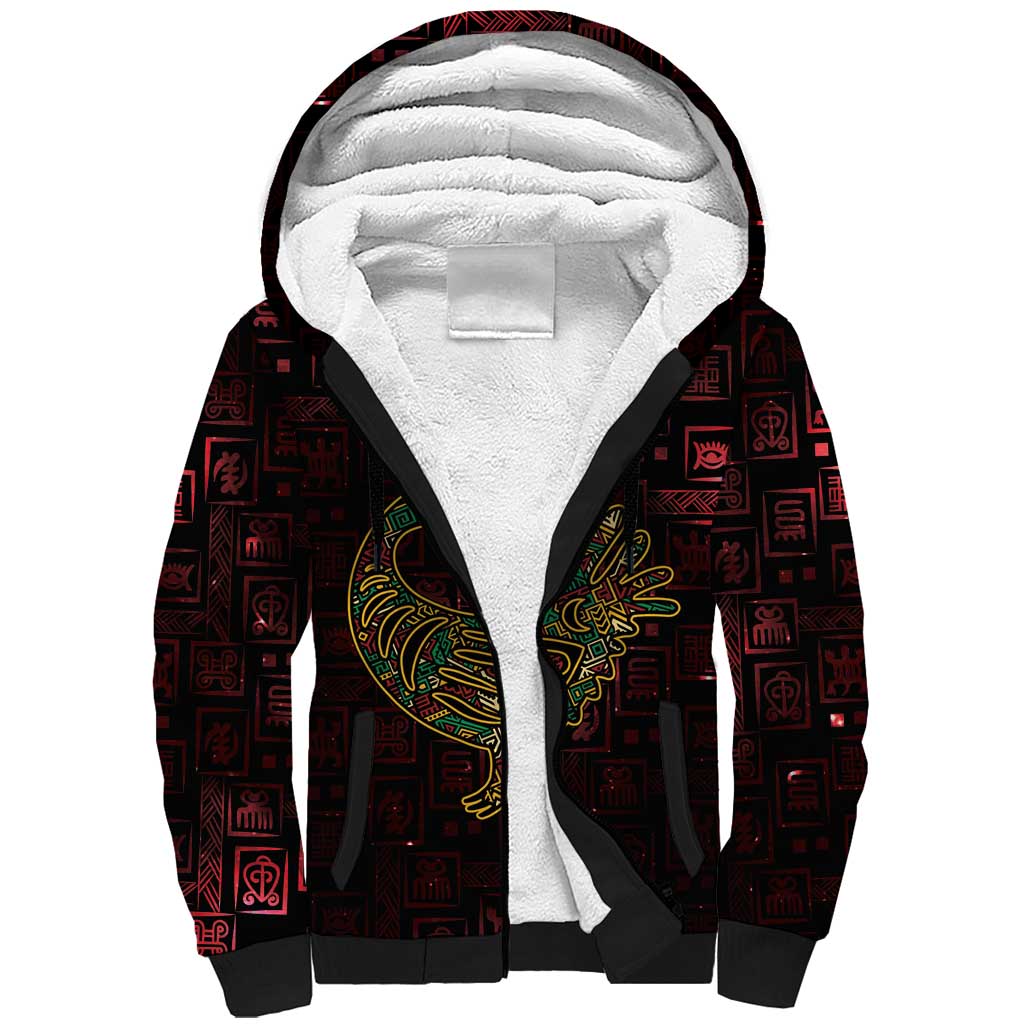 Afro-American Culture Sherpa Hoodie Adinkra Sankofa Bird - Cosmic Red